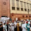 Protest at entrance of Indian Parliament