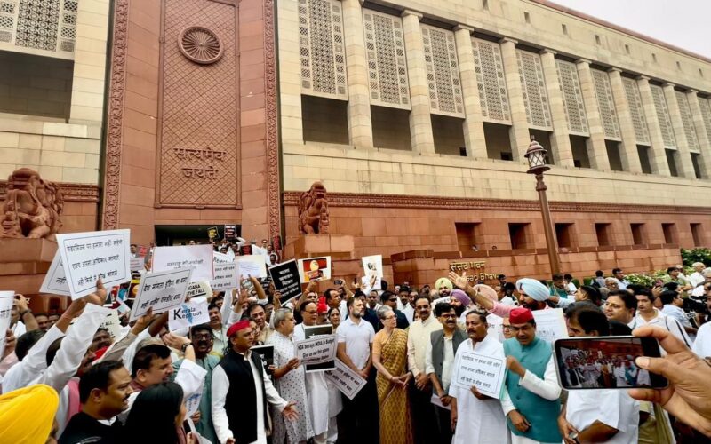 Protest at entrance of Indian Parliament
